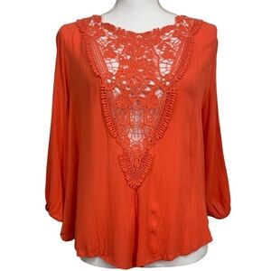 TAYLOR & SAGE / Coral Boho Top Crochet Style Detail / Small / Bohemian Fairy